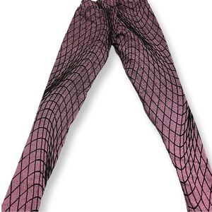 Workout Pants Color Pink With Black Patterns Size Medium, Nylon, Tight Fit